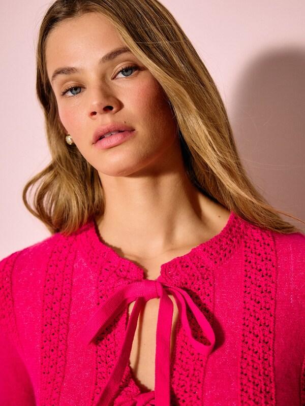 Seraphine Pink Crochet Tie Cardigan