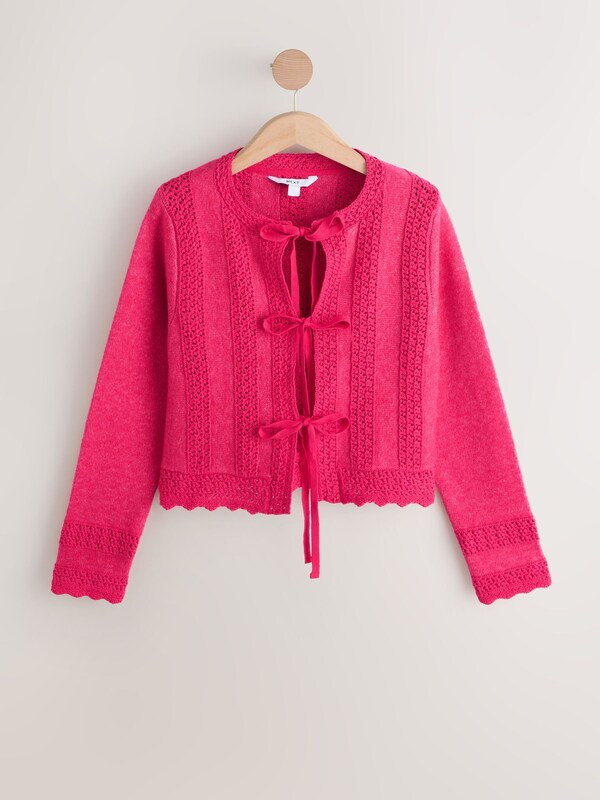 Seraphine Pink Crochet Tie Cardigan