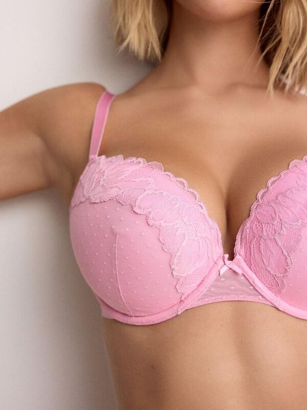 Seraphine Pink DD+ Lace Lightly Padded Plunge Bra