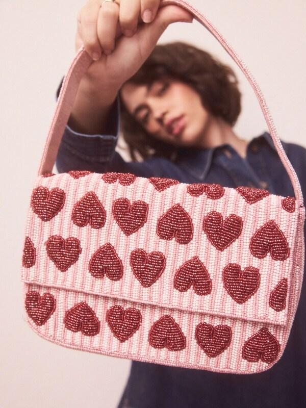 Seraphine Pink Heart Beaded Shoulder Bag