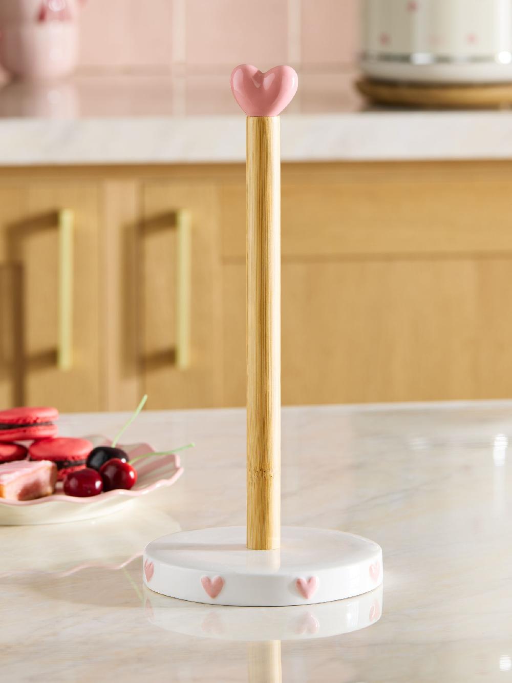 seraphine Pink Heart Ceramic Kitchen Roll Holder