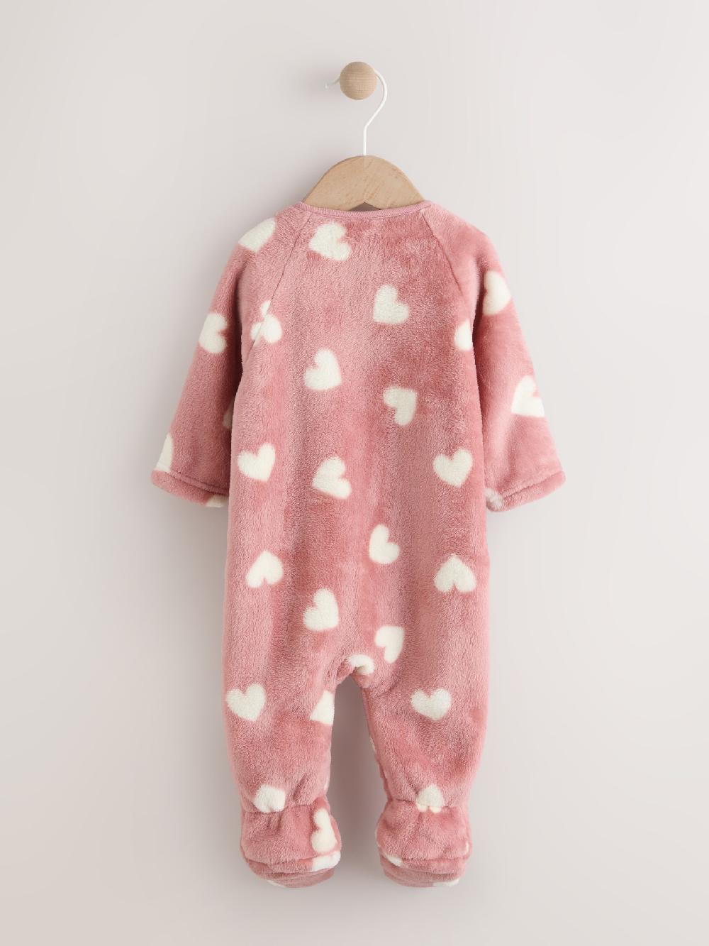seraphine Pink Heart Print Baby Fleece Sleepsuit