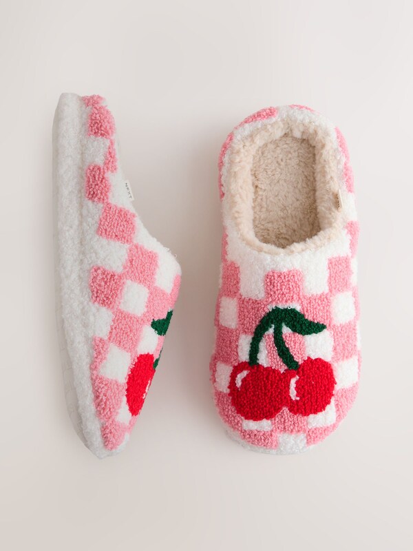 Seraphine Pink/Red Check Cherry Mule Slippers