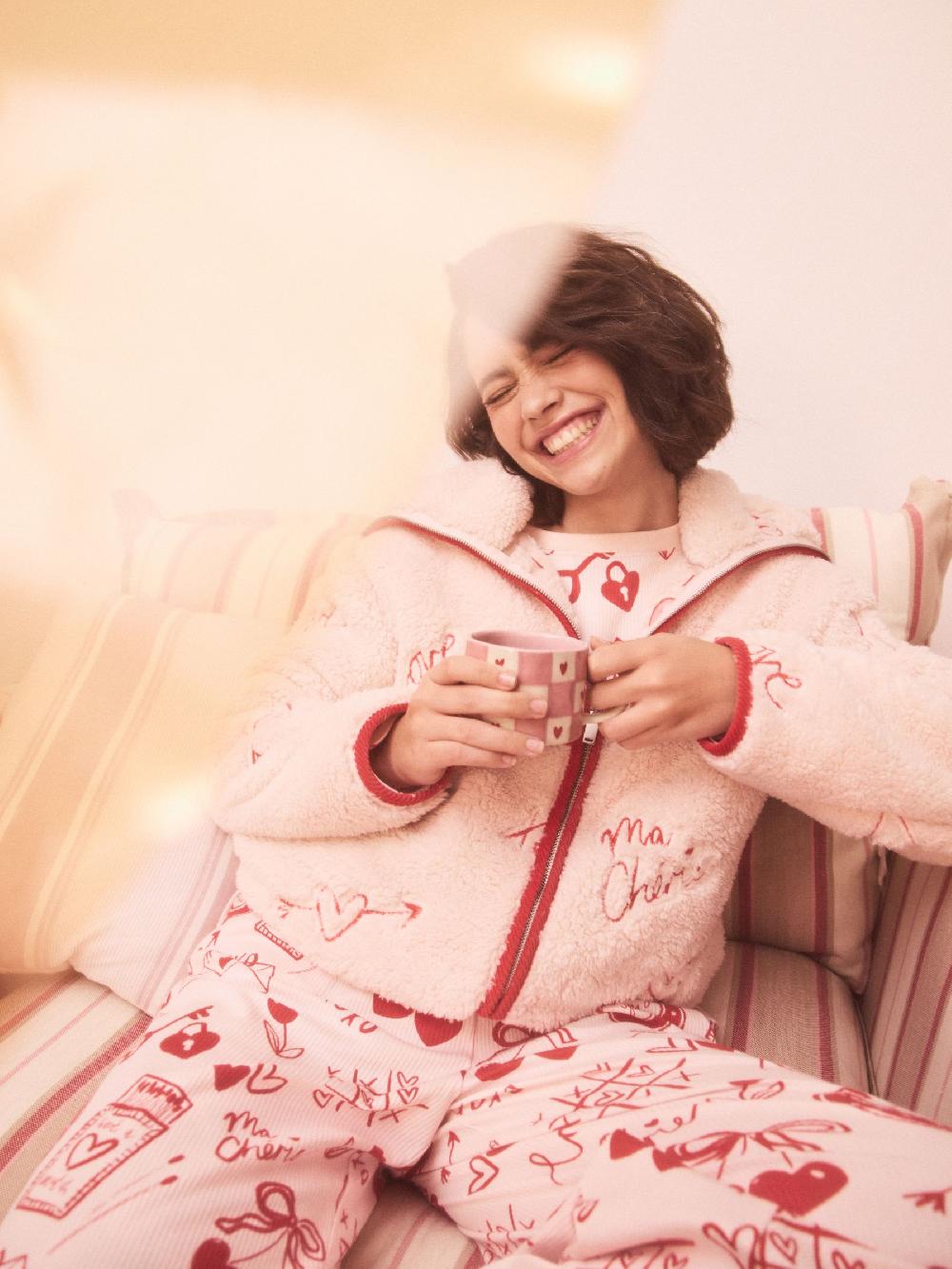 seraphine Pink/Red Heart Borg Full Zip Fleece