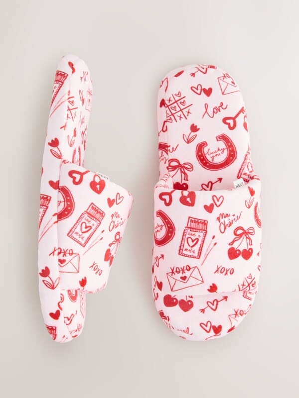 Seraphine Pink/Red Heart Plush Slider Slippers