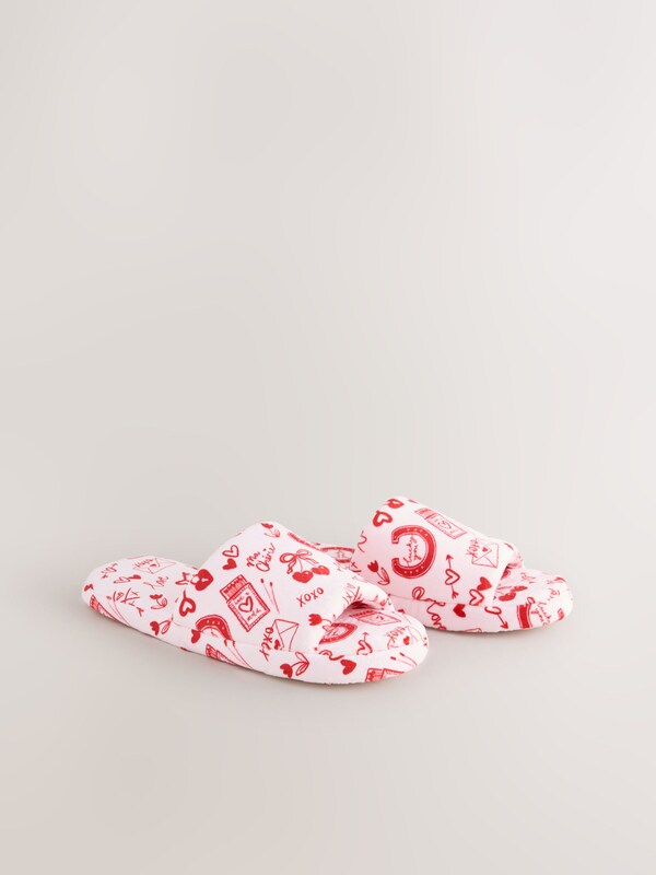 Seraphine Pink/Red Heart Plush Slider Slippers