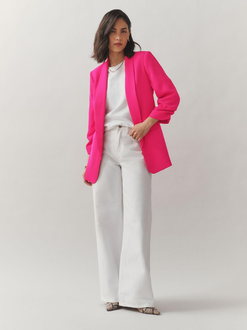 seraphine Pink Relaxed Ruched Sleeve Blazer