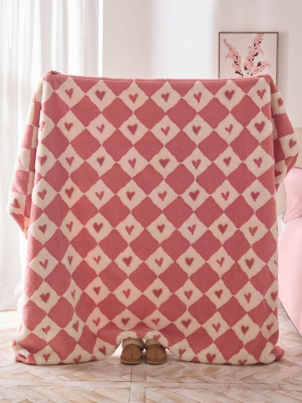 Seraphine Pink Valentines Borg Check Heart Throw