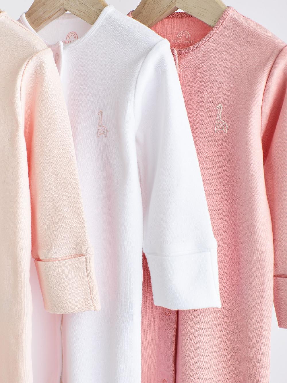 seraphine Pink/White 3 Pack Baby Sleepsuits (0-2yrs)