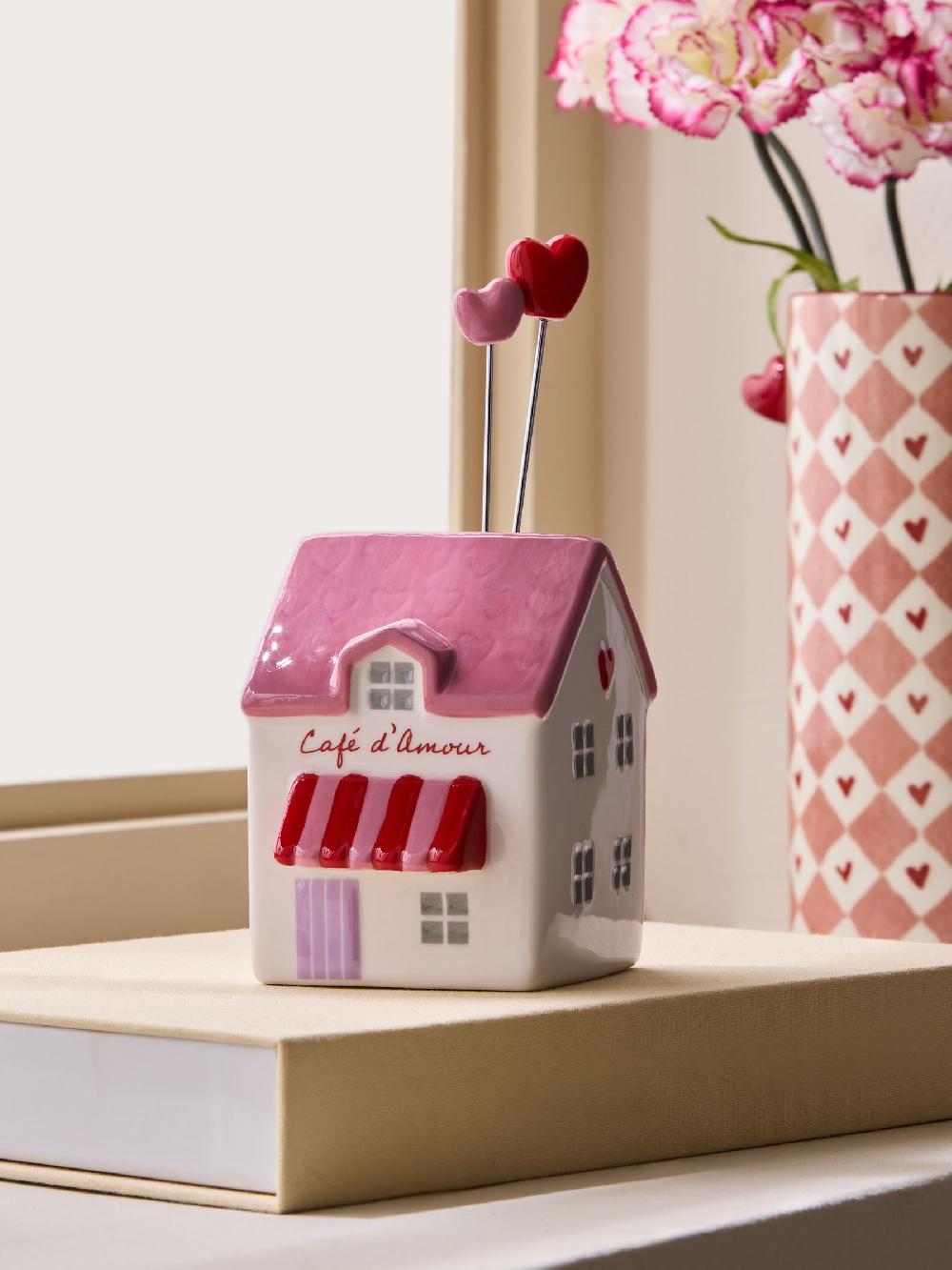 seraphine Pink/White Ceramic Mini House Ornament