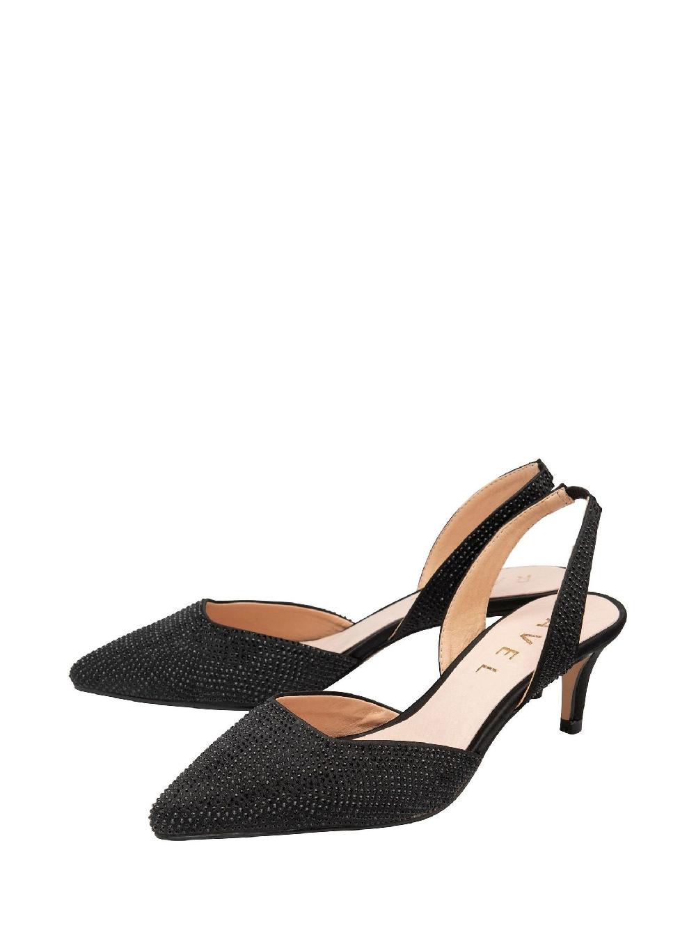 seraphine Ravel Black Diamante Sling Back Shoes