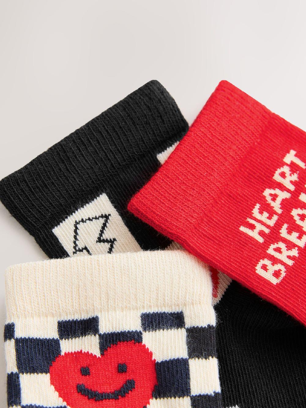 seraphine Red/Black Cotton Rich Heart Socks 3 Pack