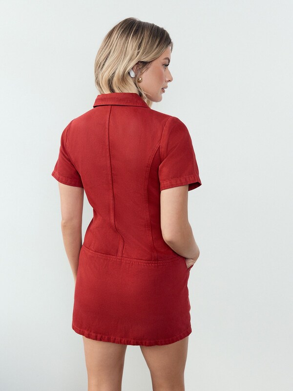 Seraphine Red Denim Zip Through Mini Polo Dress