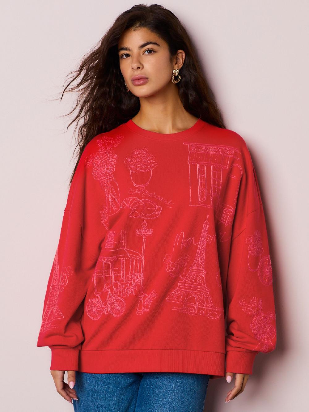 seraphine Red Embroidered Sweatshirt