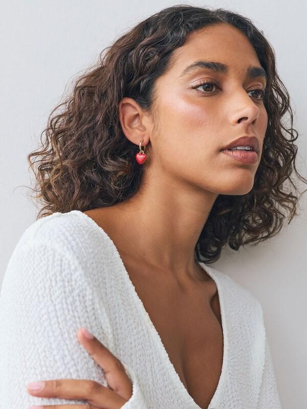 Seraphine Red/Gold Tone Heart Hoop Earrings