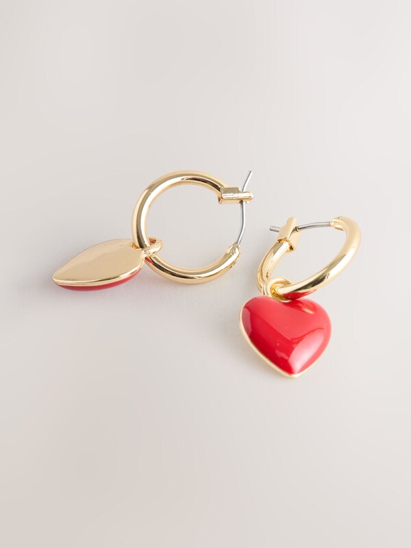 Seraphine Red/Gold Tone Heart Hoop Earrings