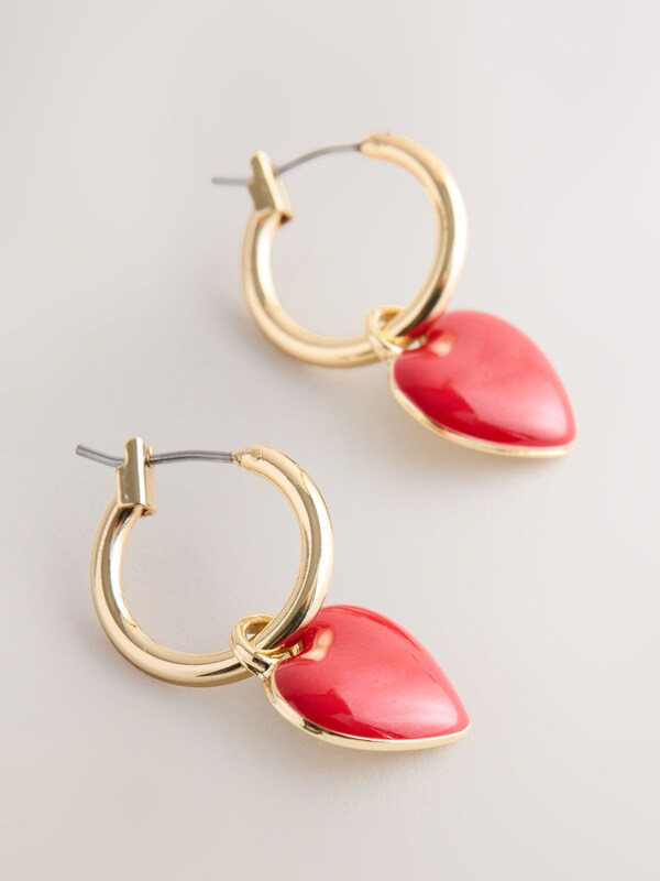 Seraphine Red/Gold Tone Heart Hoop Earrings