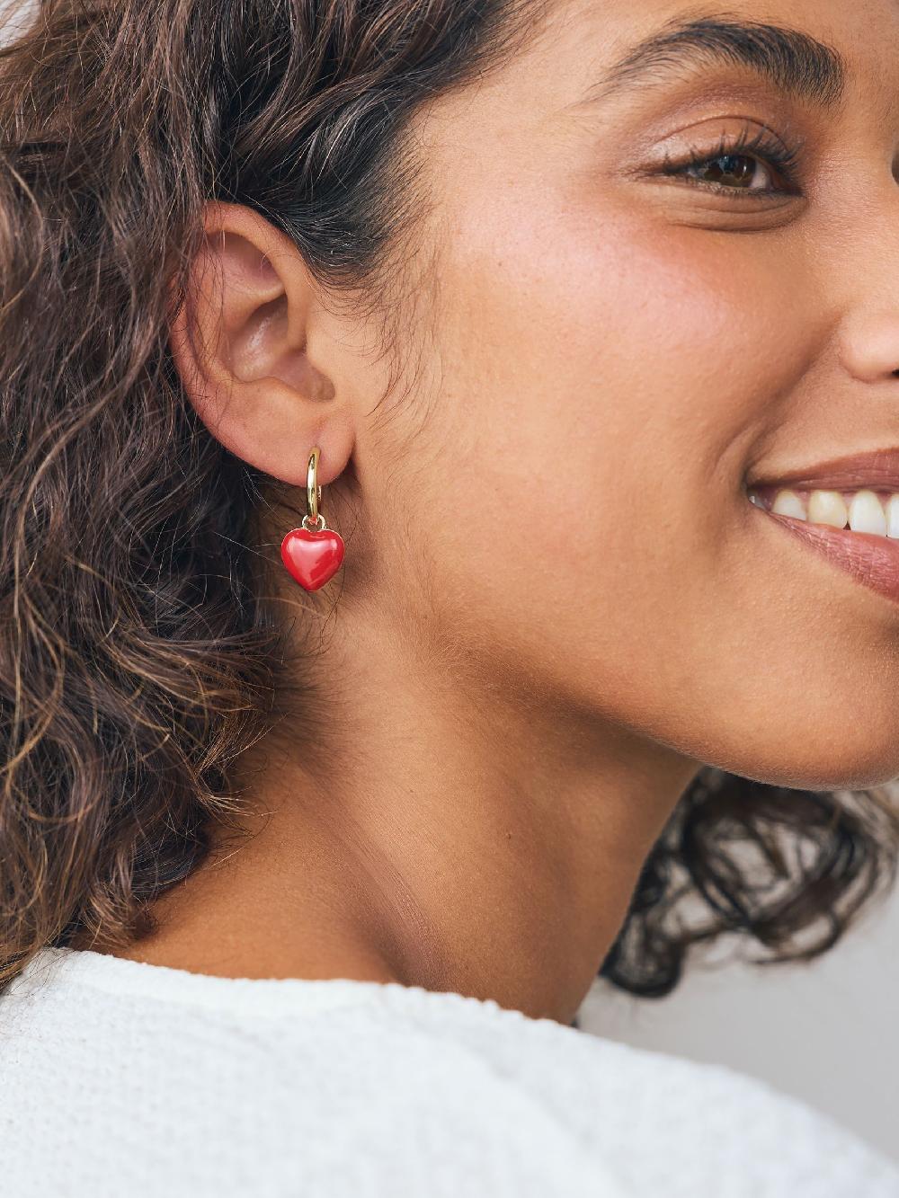 seraphine Red/Gold Tone Heart Hoop Earrings