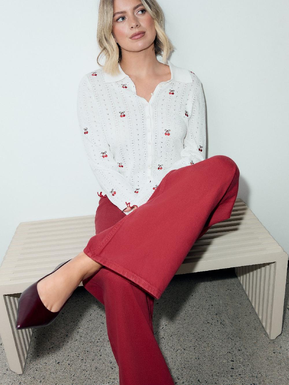 seraphine Red Wide Leg Jeans