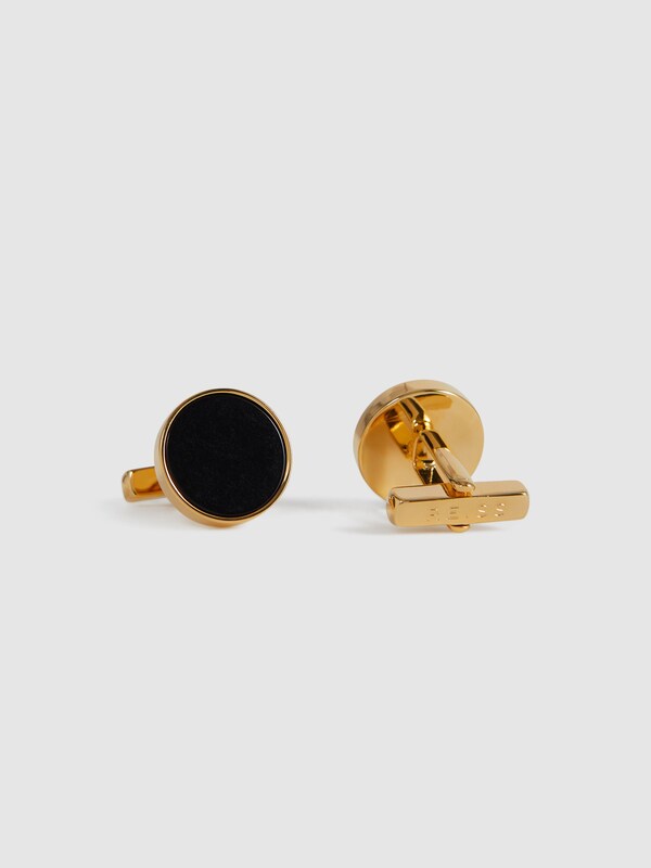 Seraphine Reiss Gold Ardley Round Onyx Cufflinks