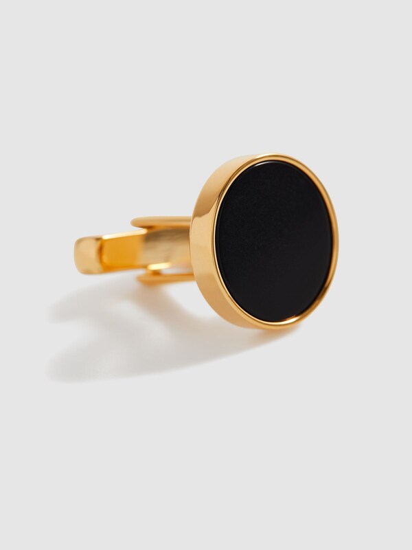 Seraphine Reiss Gold Ardley Round Onyx Cufflinks