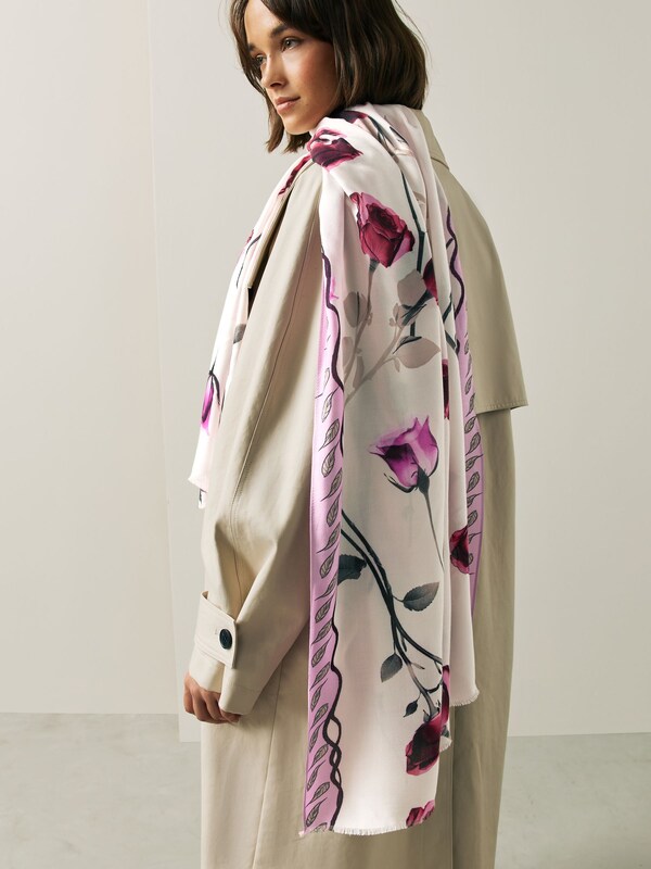 Seraphine Rose Floral White Lightweight Scarf