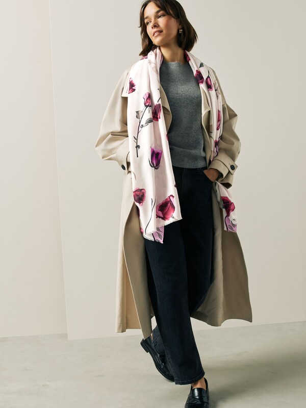 Seraphine Rose Floral White Lightweight Scarf