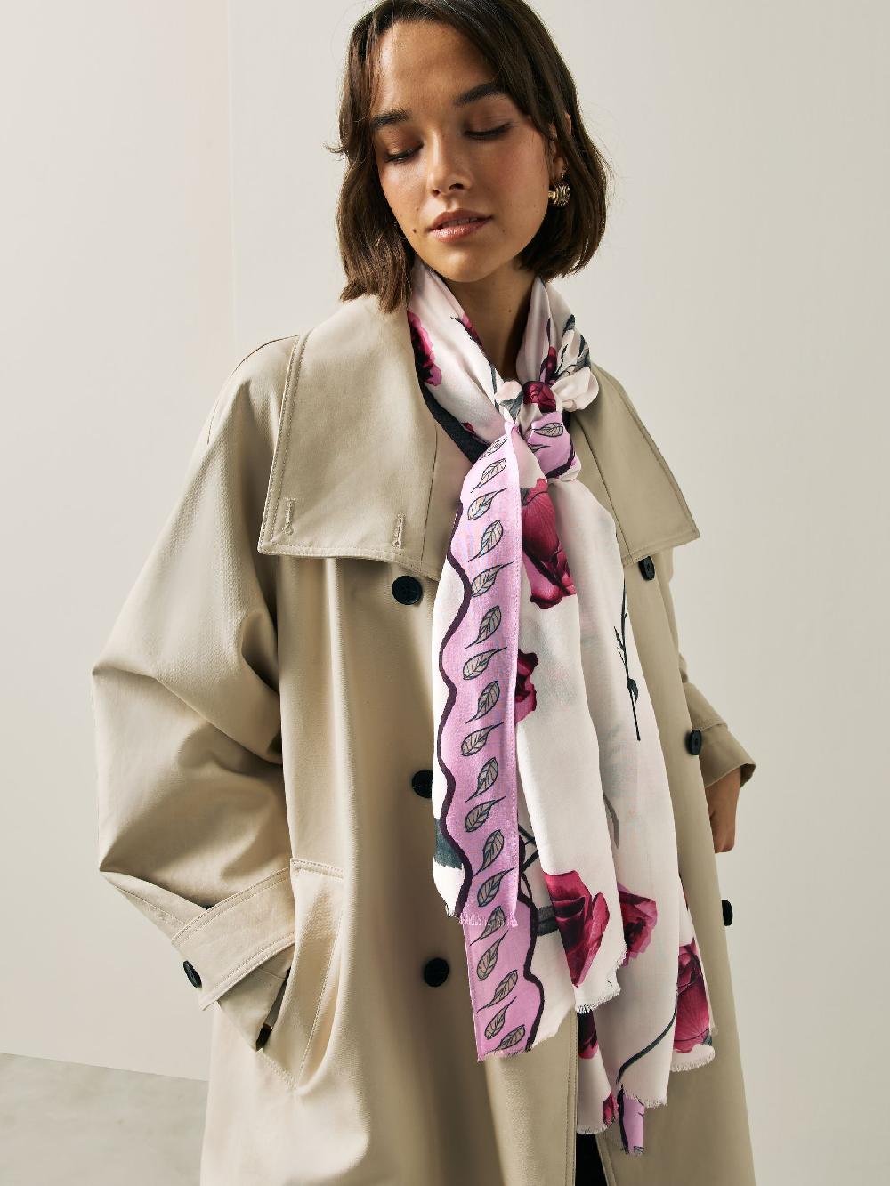 seraphine Rose Floral White Lightweight Scarf