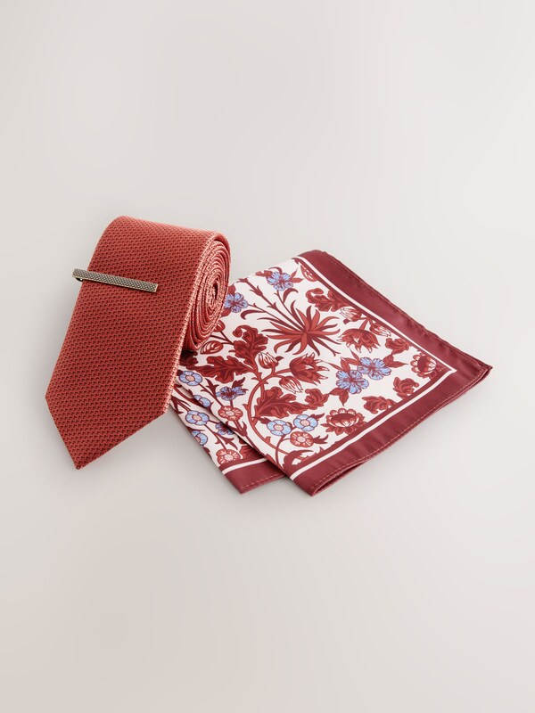 Seraphine Rust Red Tie And Pocket Square Set
