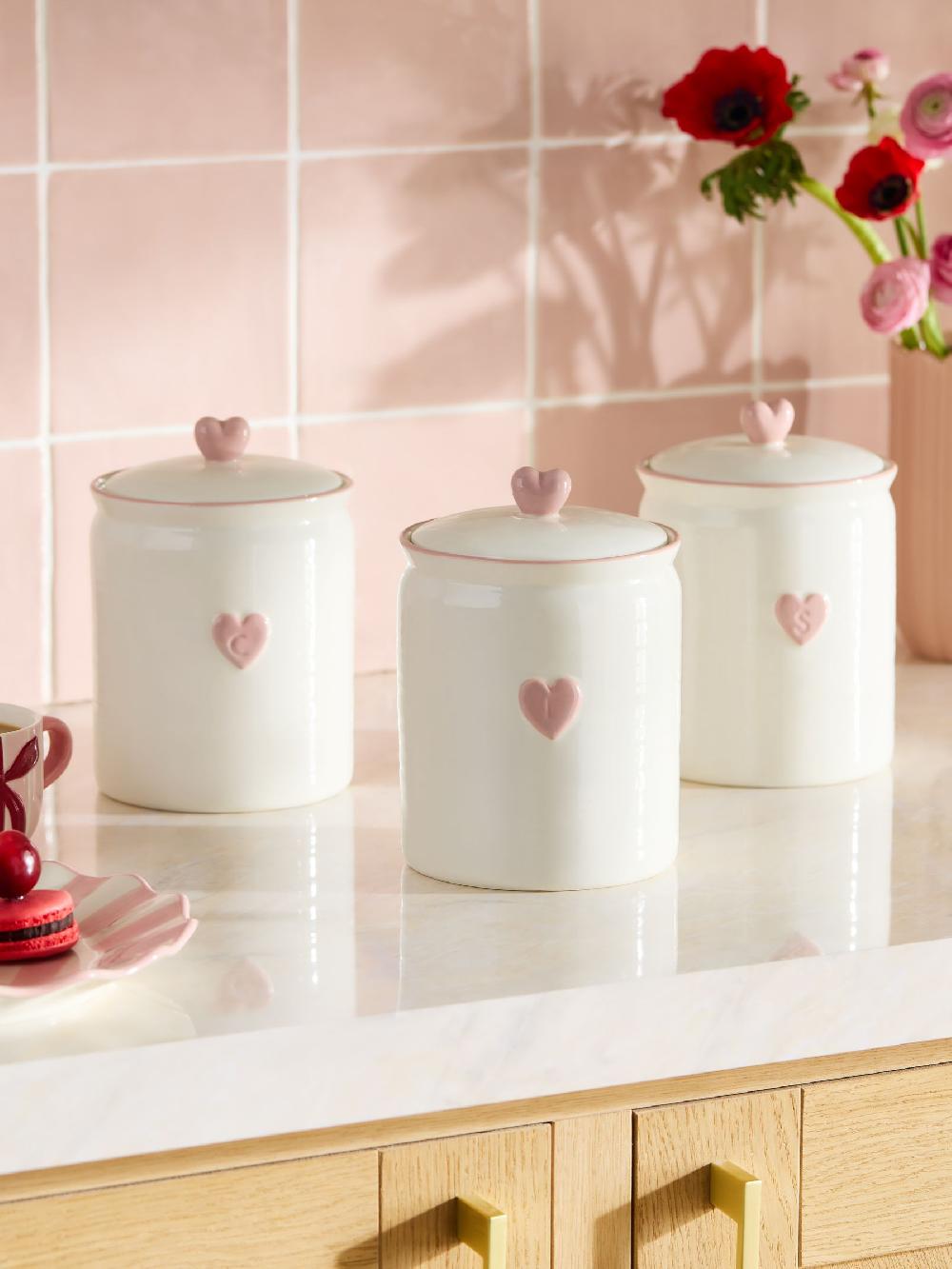 seraphine Set of 3 Pink Heart Ceramic Storage Jars