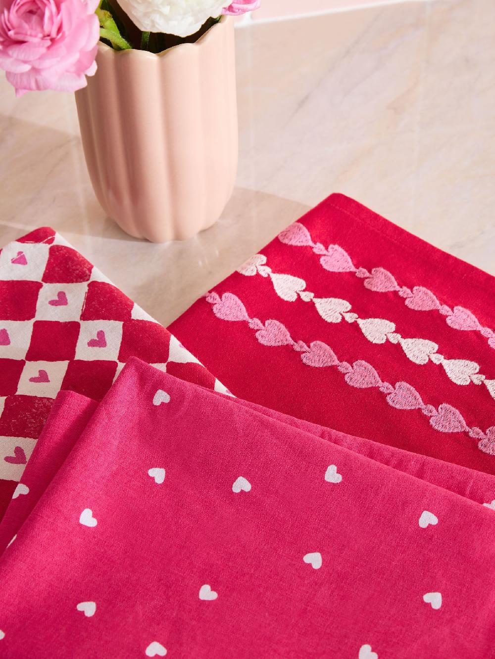 seraphine Set of 3 Red Heart Tea Towels