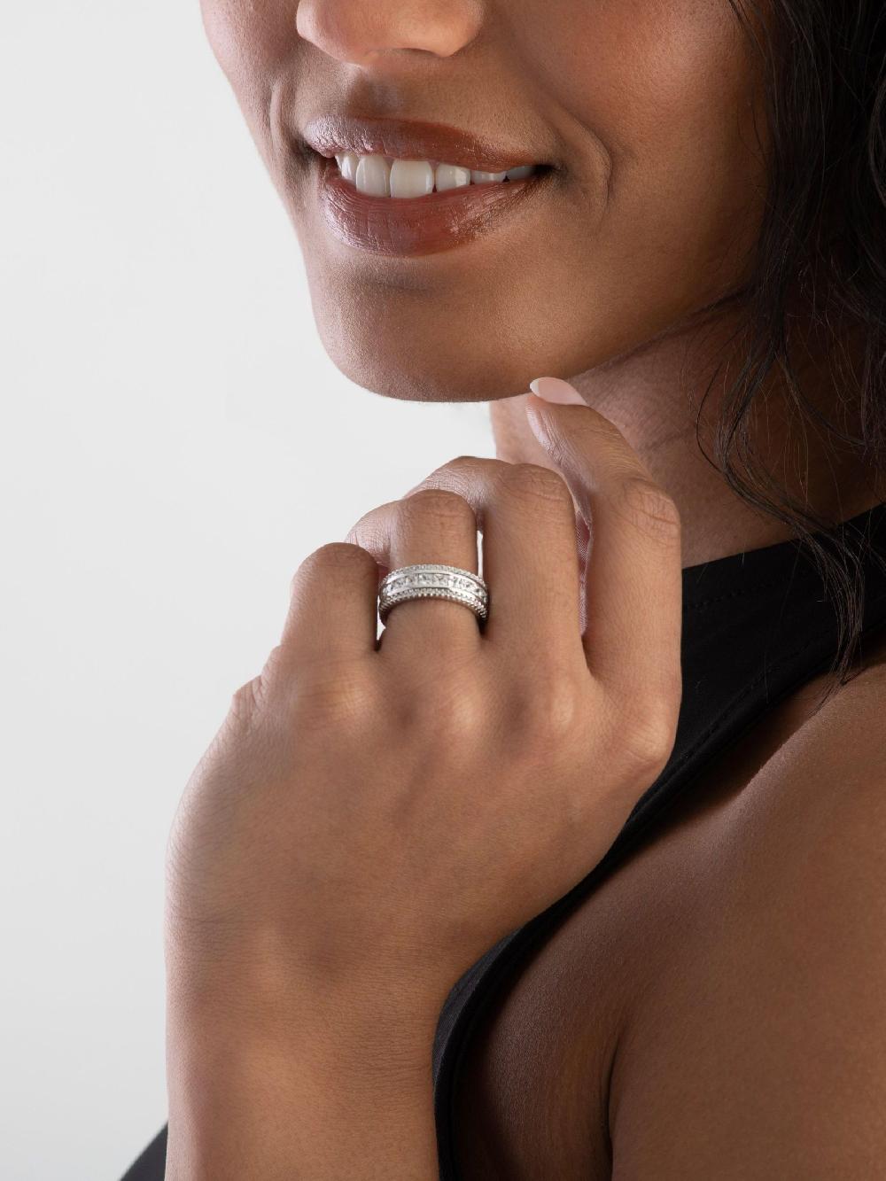 seraphine Silver Cubic Zirconia Triple Row Ring