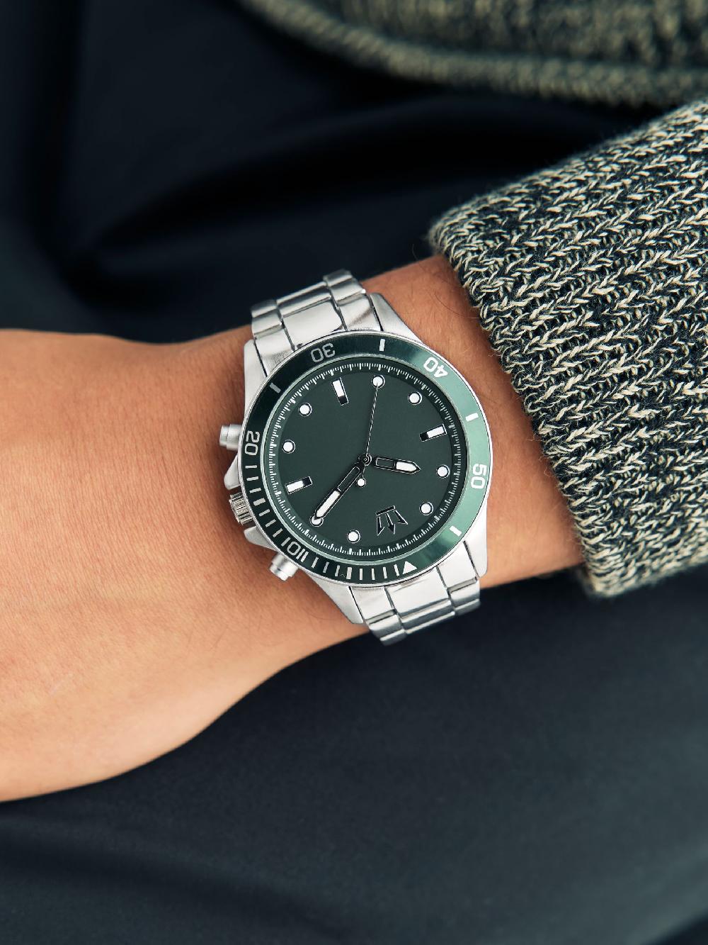 seraphine Silver/Dark Green Border Bracelet Watch