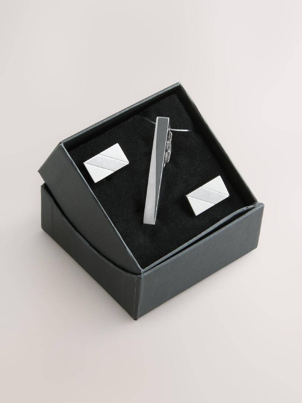 seraphine Silver Tone Cufflinks And Tie Clip Set