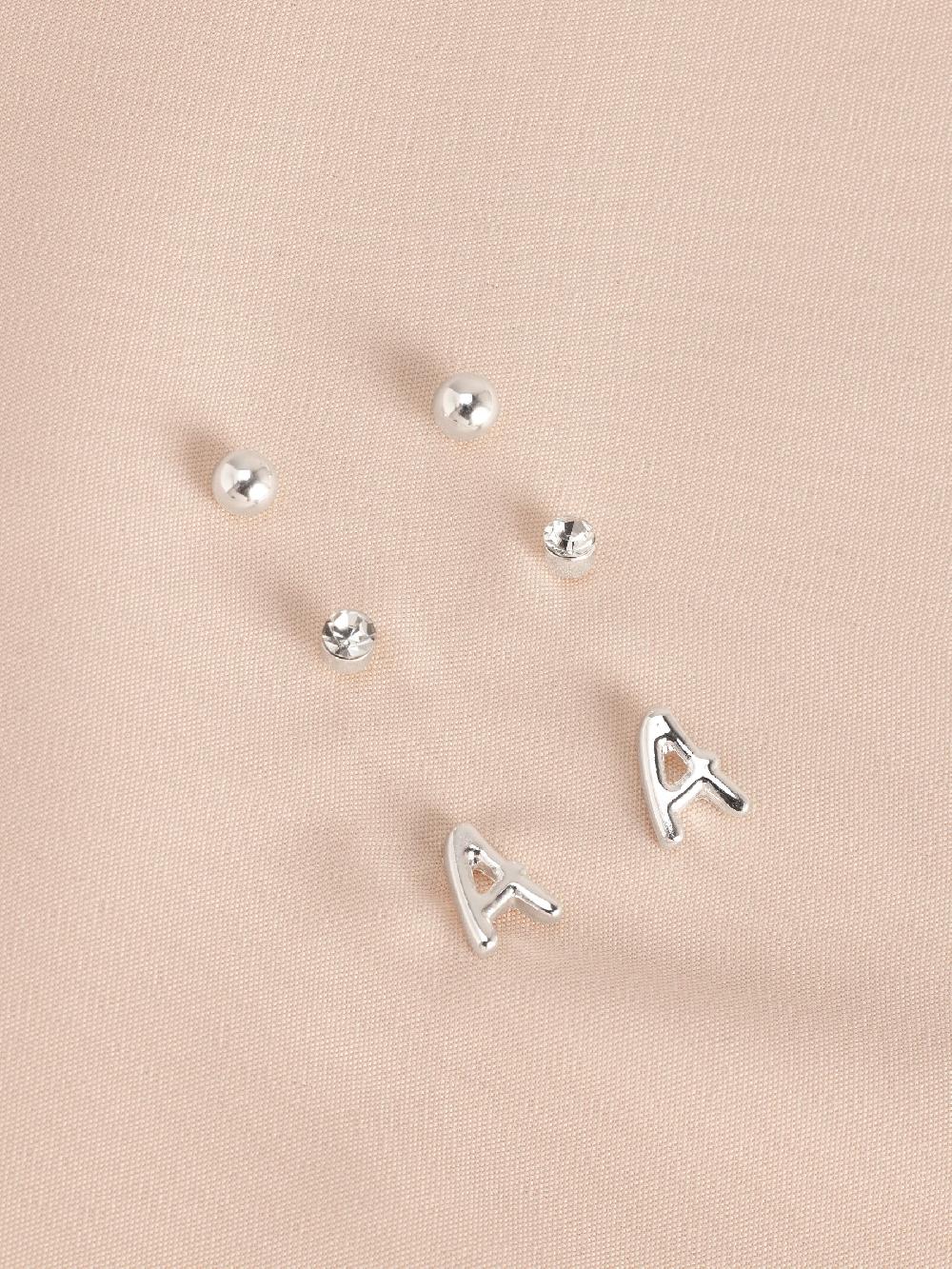 seraphine Silver Tone Initial Stud Pack Earrings