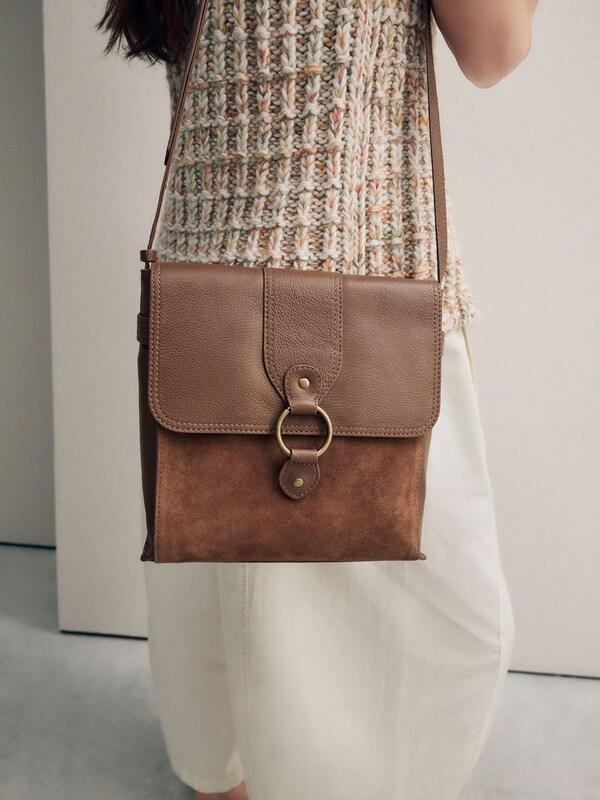 Seraphine Tan Brown Leather Pocket Messenger Bag