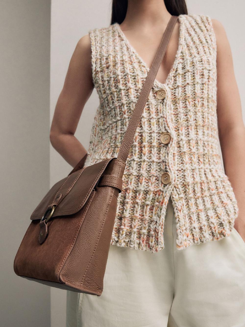 seraphine Tan Brown Leather Pocket Messenger Bag