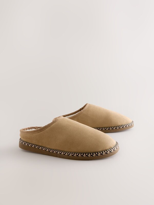 Seraphine Tan Brown Microsuede Taped Mule Slippers