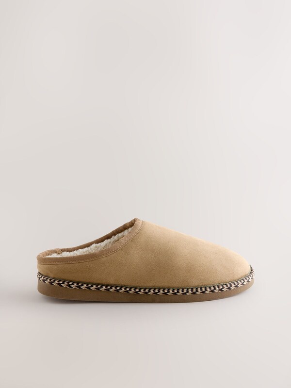 Seraphine Tan Brown Microsuede Taped Mule Slippers