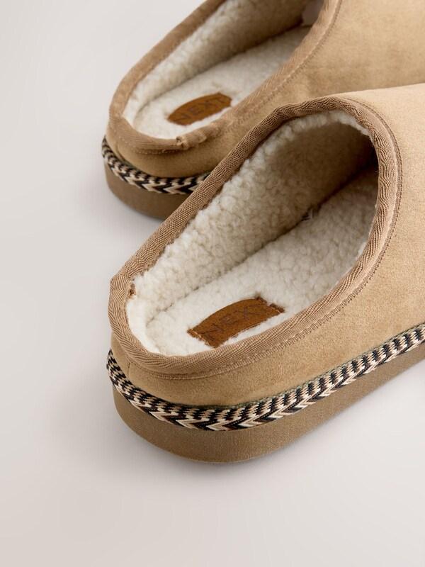 Seraphine Tan Brown Microsuede Taped Mule Slippers