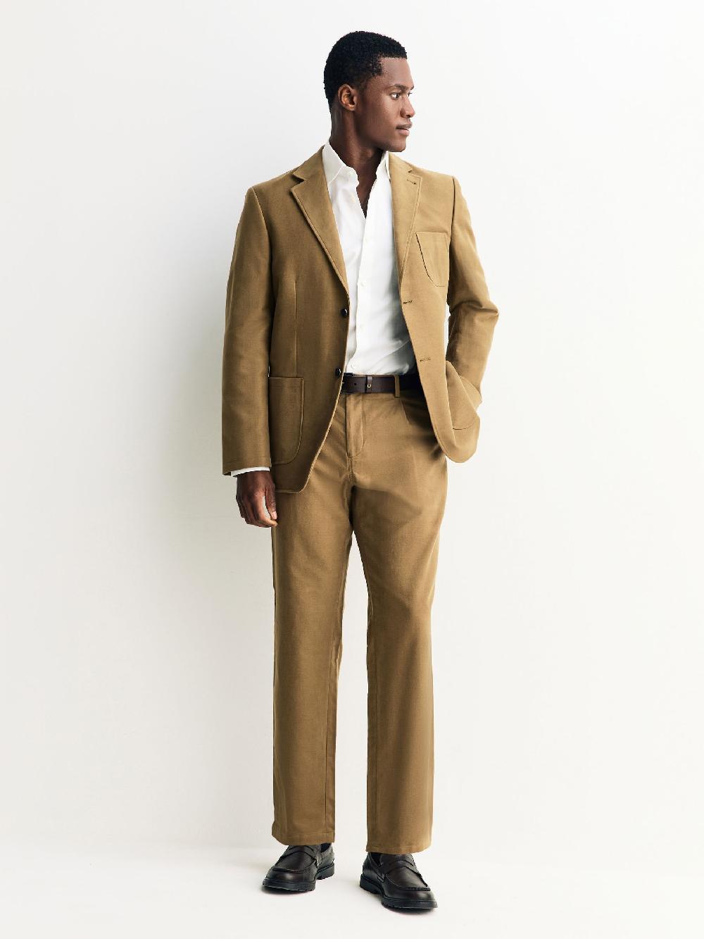 seraphine Tan Brown Relaxed Fit Cotton Suit Jacket