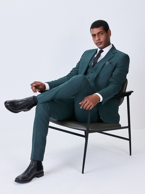 Seraphine Teal Blue Slim Fit Textured Suit Jacket