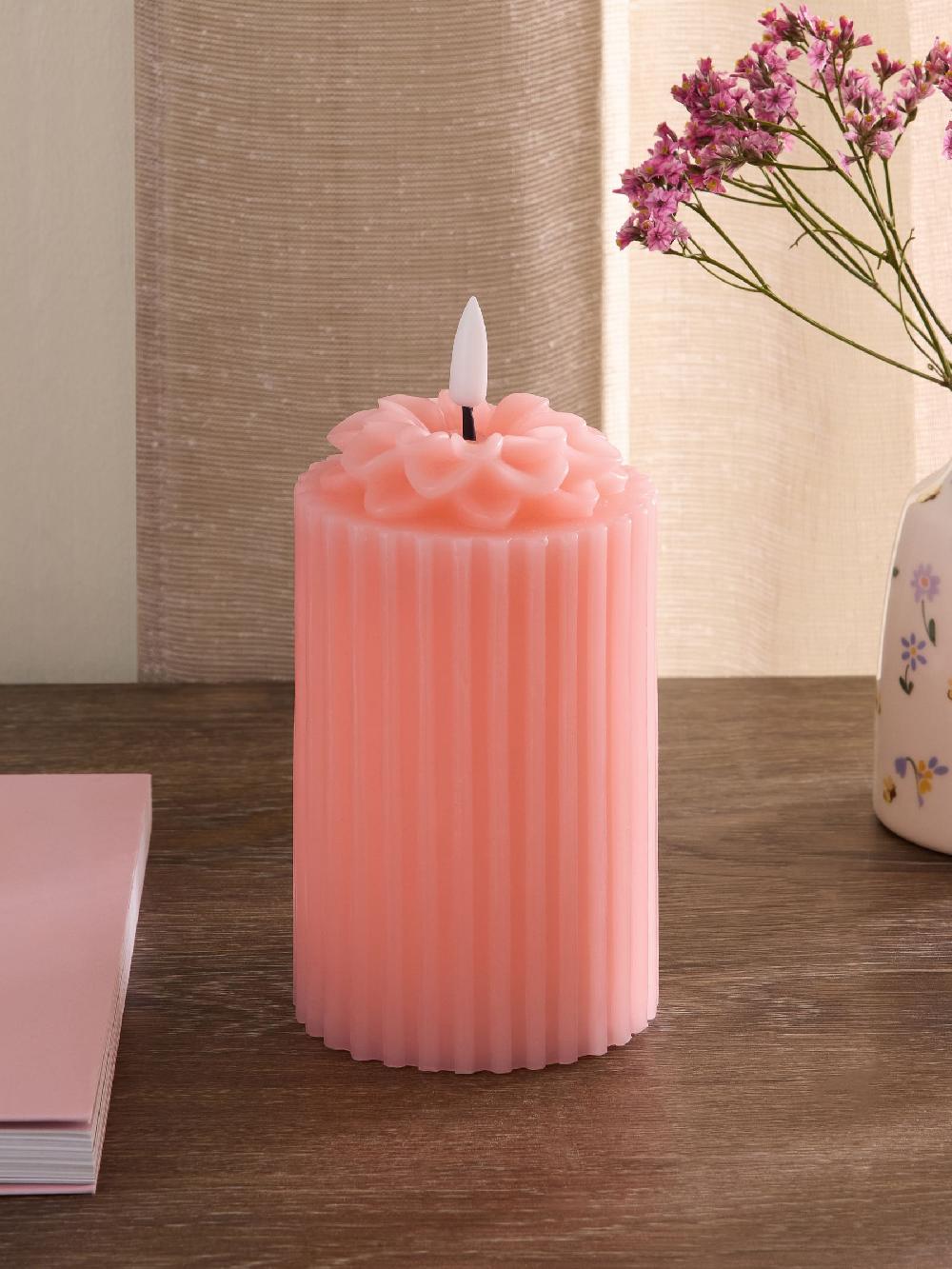 seraphine Unscented Pink Floral Wax LED Candle