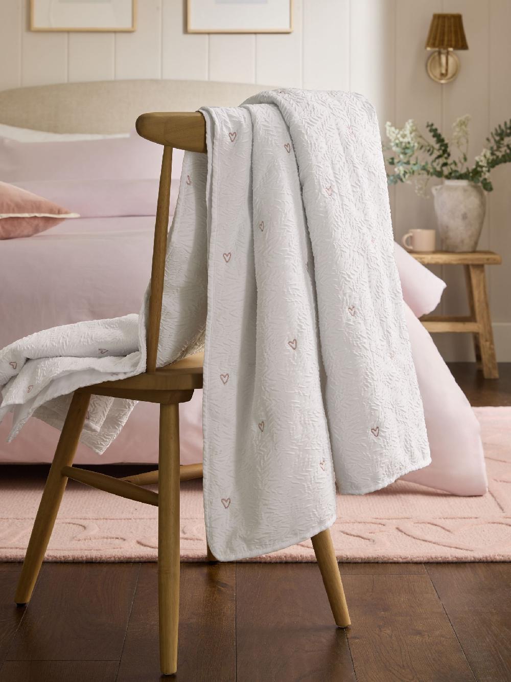 seraphine White Textured Heart Quilted Bedspread