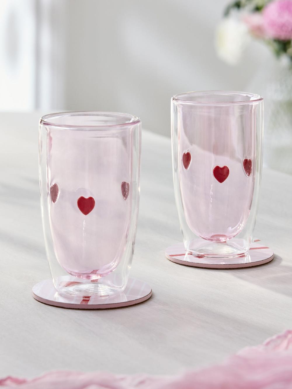 seraphine Set of 2 Pink Hearts Double Walled Tumbler Glasses