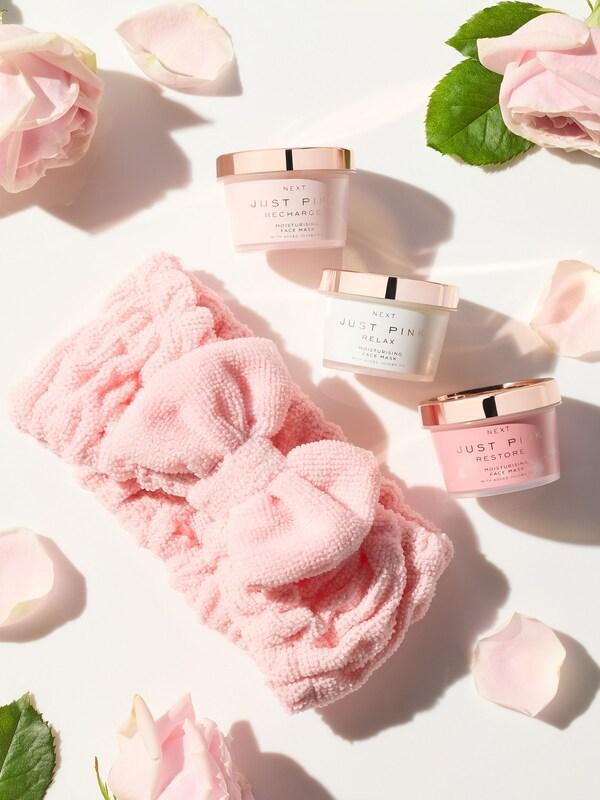 Seraphine Set Of 3 Just Pink Face Masks And Bow Headband Gift Set