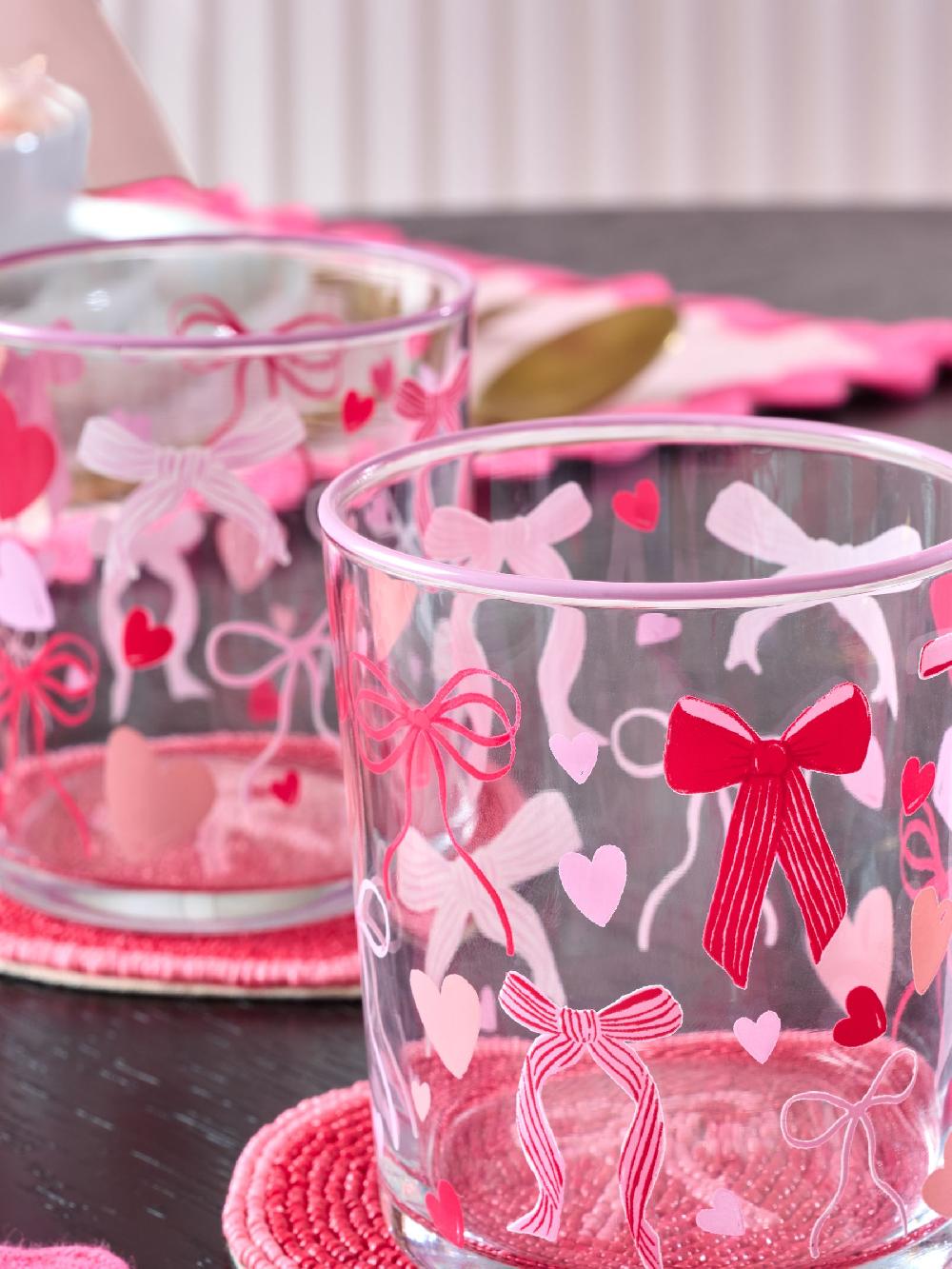 seraphine Set of 4 Pink Heart and Bow Tumbler Glasses