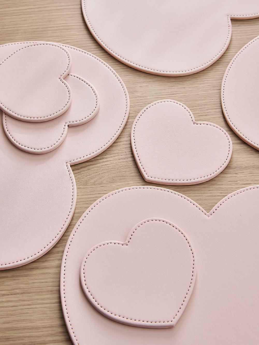 seraphine Set of 8 Pink Heart Faux Leather Placemats and Coasters