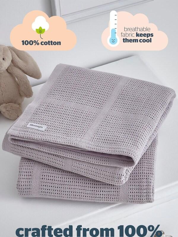 Seraphine Silentnight 2 Pack Grey Safe Nights Traditional Cellular 100% Cotton Blankets