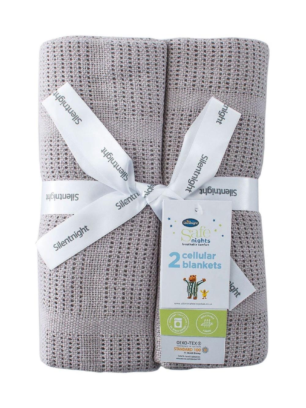 seraphine Silentnight 2 Pack Grey Safe Nights Traditional Cellular 100% Cotton Blankets